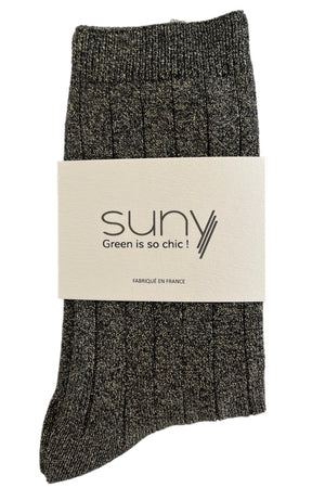 Chaussette à paillettes en coton bio fabriquées en France de couleur anthracite
