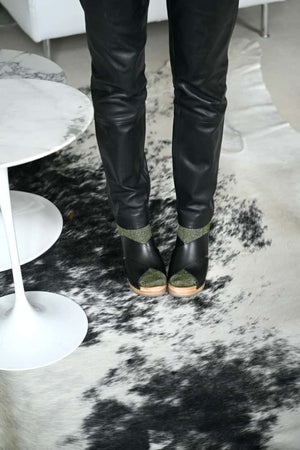 Chaussette à paillettes en coton bio fabriquées en France de couleur kaki mousse