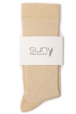 Brunette chaussette à paillette femme coton bio made in France à paillette écru