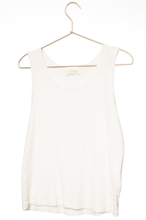 Débardeur suny col rond en coton biologique pour femme fabrication locale et certifiée GOTS blanc cassé