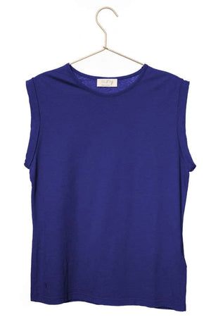 Débardeur femme lin et coton bio col rond coupe droite bleu outremer, bleu lumineux, bleu foncé