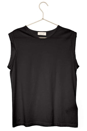 Débardeur femme lin et coton bio col rond coupe droite noir