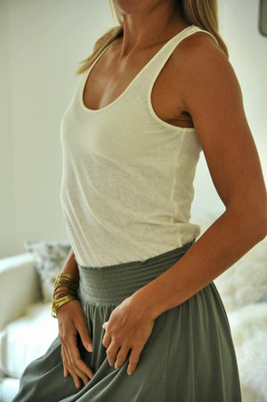 Débardeur lin et coton bio femme certifié GOTS fabrication locale blanc cassé écru
