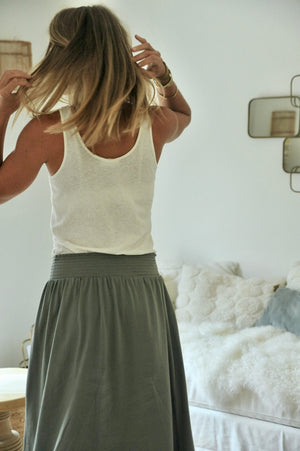 Débardeur lin et coton bio femme certifié GOTS fabrication locale blanc cassé écru