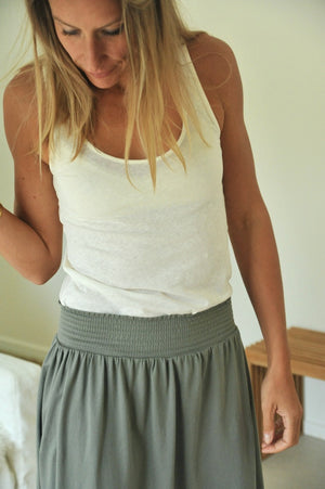 Débardeur lin et coton bio femme certifié GOTS fabrication locale blanc cassé écru