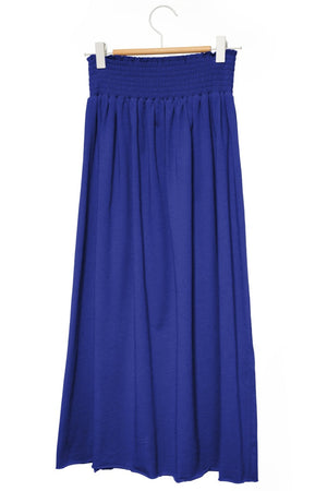 Jupe mi-longue femme fluide smock à la taille jupon smocké jersey de coton bio GOTS éco-responsable robe bustier robe de plage bleu outremer bleu lumineux bleu marine bleu vif bleu majorelle bleu roi