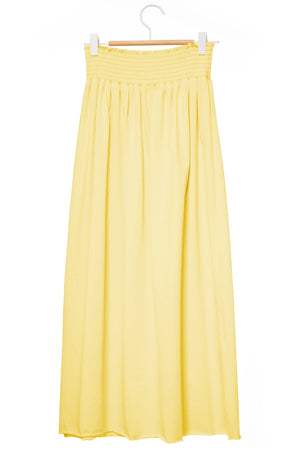 Jupe mi-longue femme fluide smock à la taille jupon smocké jersey de coton bio GOTS éco-responsable robe bustier robe de plage jaune paille