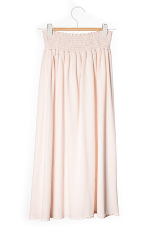Jupe mi-longue femme fluide smock à la taille jupon smocké jersey de coton bio GOTS éco-responsable robe bustier robe de plage rose poudre, rose pâle, blanc rosé, écru, rose clair