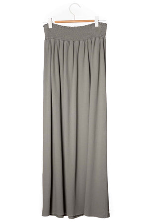 Jupe longue femme fluide smock à la taille jupon smocké jersey de coton bio GOTS éco-responsable robe bustier robe de plage gris kaki, gris, kaki, vert doux, gris vert