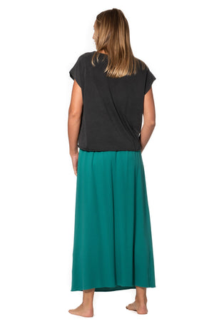 Jupe longue femme fluide smock à la taille jupon smocké jersey de coton bio GOTS éco-responsable robe bustier robe de plage vert émeraude, vert intense, vert lumineux, vert canard, vert bleu, vert vif, vert profond