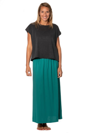 Jupe longue femme fluide smock à la taille jupon smocké jersey de coton bio GOTS éco-responsable robe bustier robe de plage vert émeraude, vert intense, vert lumineux, vert canard, vert bleu, vert vif, vert profond