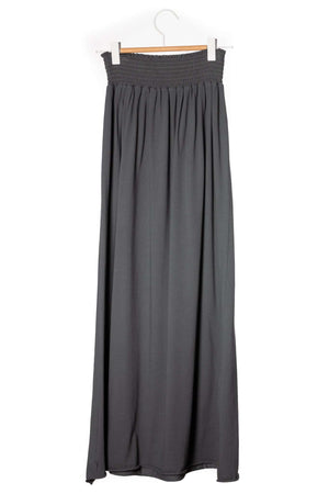 Jupe longue femme fluide smock à la taille jupon smocké jersey de coton bio GOTS éco-responsable robe bustier robe de plage anthracite, gris, gris foncé, gris graphite, charbon