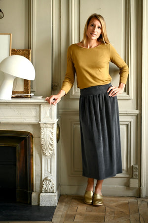 Suny minuit jupe longue velours 100% coton bio anthracite