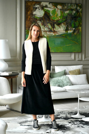 Suny minuit jupe longue velours 100% coton bio noir