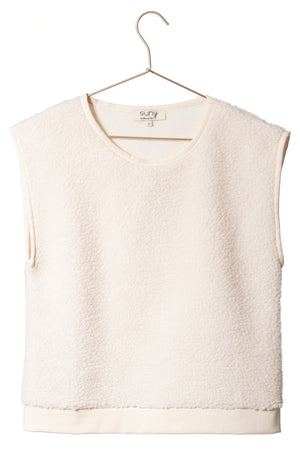 pull femme sans manche moumoute peau lainée écru