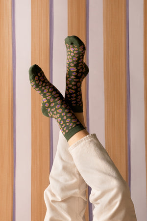 chaussettes en coton bio léopard et paillettes made in france