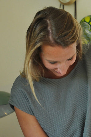 T shirt femme manche courte coupe droite uni coton bio GOTS eco responsable col rond évasé gris kaki, gris, kaki, vert doux, gris vert