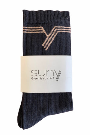 Chaussette française à côte en coton bio fabriquées en France de couleur charbon