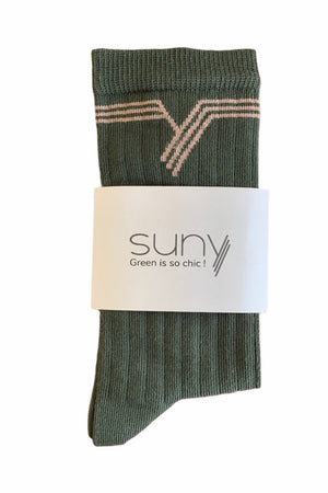 Chaussette française à côte en coton bio fabriquées en France de couleur vert mystère