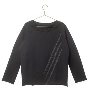 sweat femme col rond evase molleton bio forme droite noir print graphique easy suny