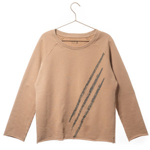 sweat femme col rond evase molleton bio forme droite beige print graphique easy suny