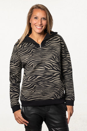 Suny pull camionneur femme rayure zèbre coton 100% biologique GOTS gris kaki