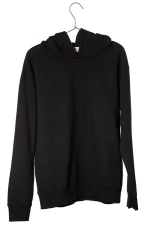 Sweat shirt basique homme coupe droite manche longue et bord-côte aux poignets et bas de corps capuche coton biologique certifié GOTS molleton noir charbon