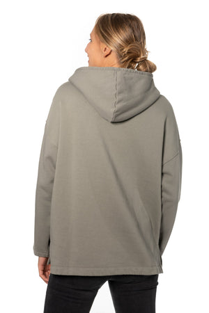 Sweat capuche femme coton bio certifié GOTS hoodie en molleton bio oversize vareuse gris kaki, gris, kaki, vert doux, gris vert