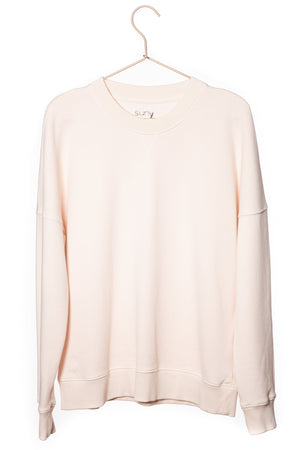 Sweat basique pour femme col rond manche longue manche tombante coton biologique certifié GOTS molleton rose poudre, rose pâle, blanc rosé, écru, rose clair