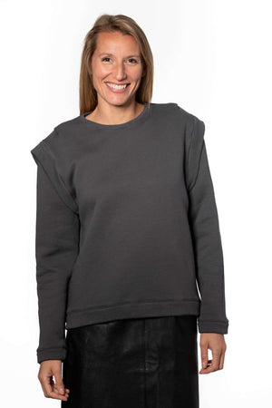 Britt sweat shirt teint en pièce écologique épaulette femme éthique anthracite
