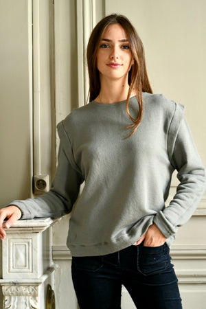 Britt sweat shirt teint en pièce écologique épaulette femme éthique gris kaki