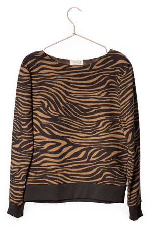 Cosy suny sweat shirt à rayures imprimé zèbre pull femme coton bio bronze terre