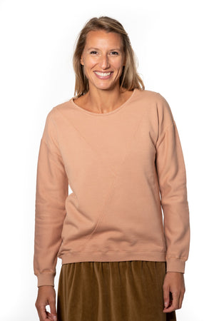 Pull sweat ajusté col rond pour femme en coton bio GOTS eco responsable marque suny vieux rose rose doux rose ancien rose pâle