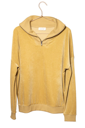 Suny pull camionneur col zippé montant femme velours lisse biologique GOTS bronze terre