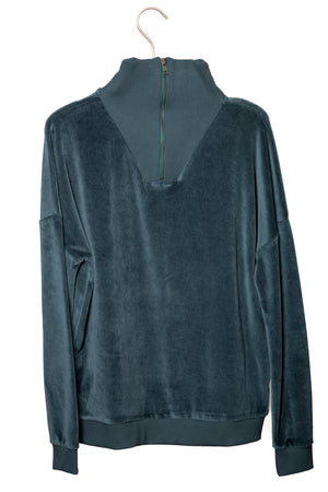 Suny pull camionneur col zippé montant femme velours lisse biologique GOTS vert canard