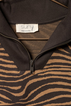 Suny pull camionneur femme rayure zèbre coton 100% biologique GOTS bronze terre