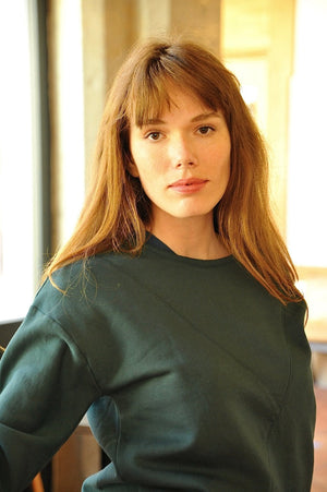 pull sweat ajusté col rond pour femme en coton bio GOTS eco responsable marque suny vert foncé
