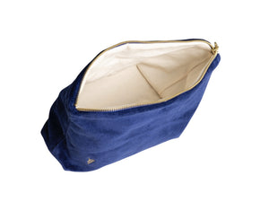trousse de toilette en velours lisse et bio bleu saphir