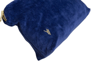 trousse de toilette en velours lisse et bio bleu saphir