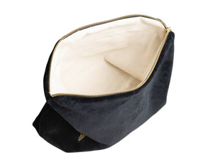 trousse de toilette en velours lisse et bio noire