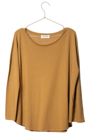 Tee shirt pour femme en coton bio GOTS eco responsable à manche longue, oversize, col rond Extra suny havane