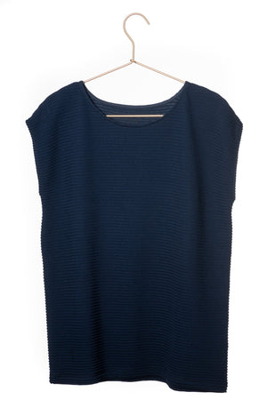 T shirt femme manche courte coupe droite uni coton bio GOTS eco responsable col rond évasé bleu marine, bleu foncé