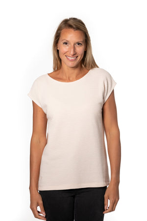 T shirt femme manche courte coupe droite uni coton bio GOTS eco responsable col rond évasé rose poudre, rose pâle, blanc rosé, écru, rose clair