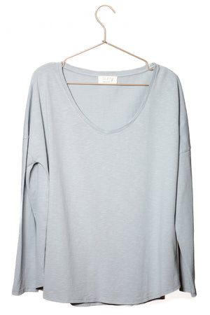 Extra suny V doux tee shirt femme manche longue col v coton 100% biologique gris chaton
