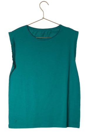 Tee shirt femme sans manche débardeur manche courte rock en coton jersey bio GOTS coupe droite, coupe ajustée, col rond vert émeraude, vert intense, vert lumineux, vert canard, vert bleu, vert vif, vert profond