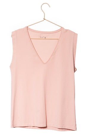 Tee shirt femme sans manche débardeur manche courte rock en coton jersey bio GOTS coupe droite, coupe ajustée, col V vieux rose, rose doux, rose beige, rose caramel rose brun, rose