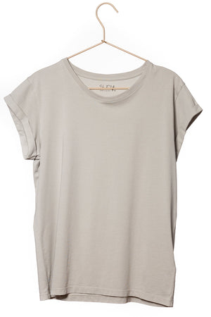 Tee shirt femme manche courte à revers forme droite ajustée col rond encolure ronde super Suny de couleur gris gris clair vert sauge en coton jersey bio GOTS et eco responsable