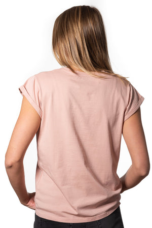 Tee shirt femme manche courte à revers forme droite ajustée col rond encolure ronde super Suny vieux rose rose rose doux rose ancien rose pâle en coton jersey bio GOTS et eco responsable