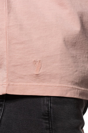 Tee shirt femme manche courte à revers forme droite ajustée col rond encolure ronde super Suny vieux rose rose rose doux rose ancien rose pâle en coton jersey bio GOTS et eco responsable