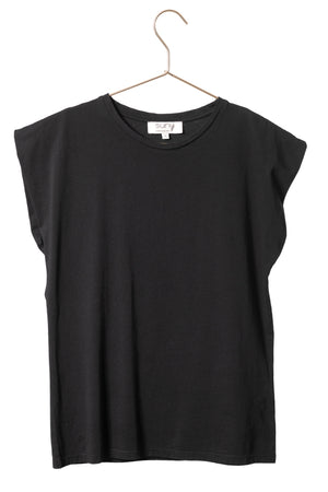 Tee shirt coton bio femme manche courte à épaulettes non rigides noir